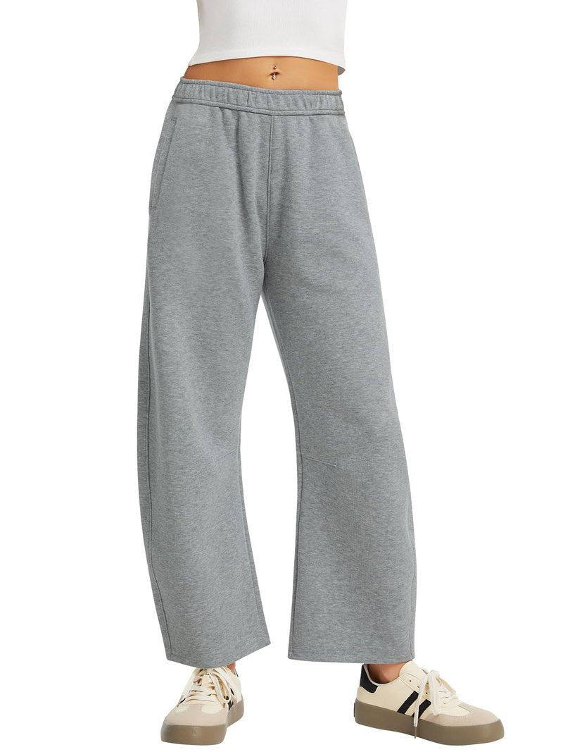 OVRUNS Barrel Sweatpants Women Elastic Waisted Barrel Pants Internal Drawstring Baggy Lounge Sweat Pants with Pockets - Grey M