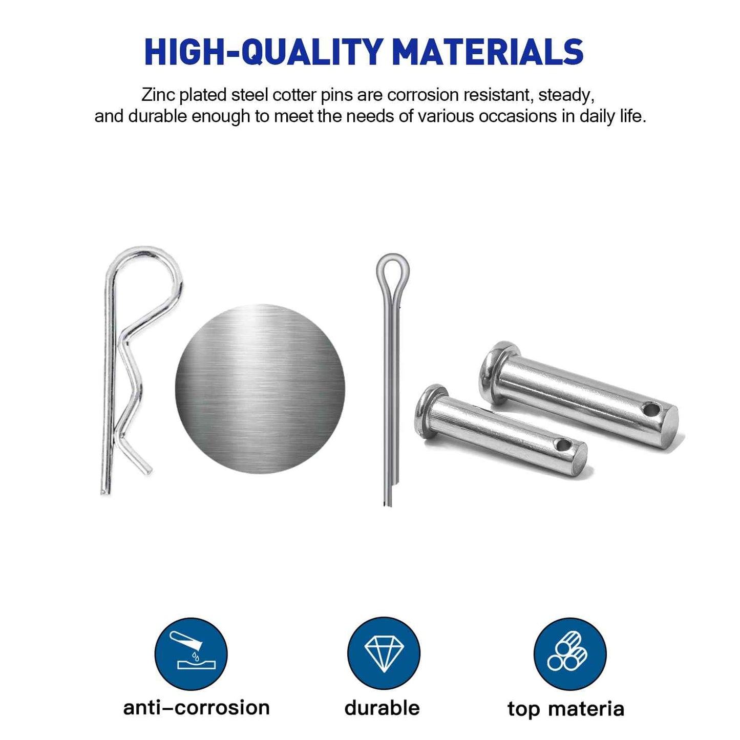 Boatsea 122Pcs Cotter Pin Hair Pin Clevis Pin Assortment Kit,R Clips Retaining Hair Pins Assortment, Including Single Hole Clevis Pin&Split Cotter Pin&R Clip Hitch Pin for Trailer Latch, Zinc-Plated