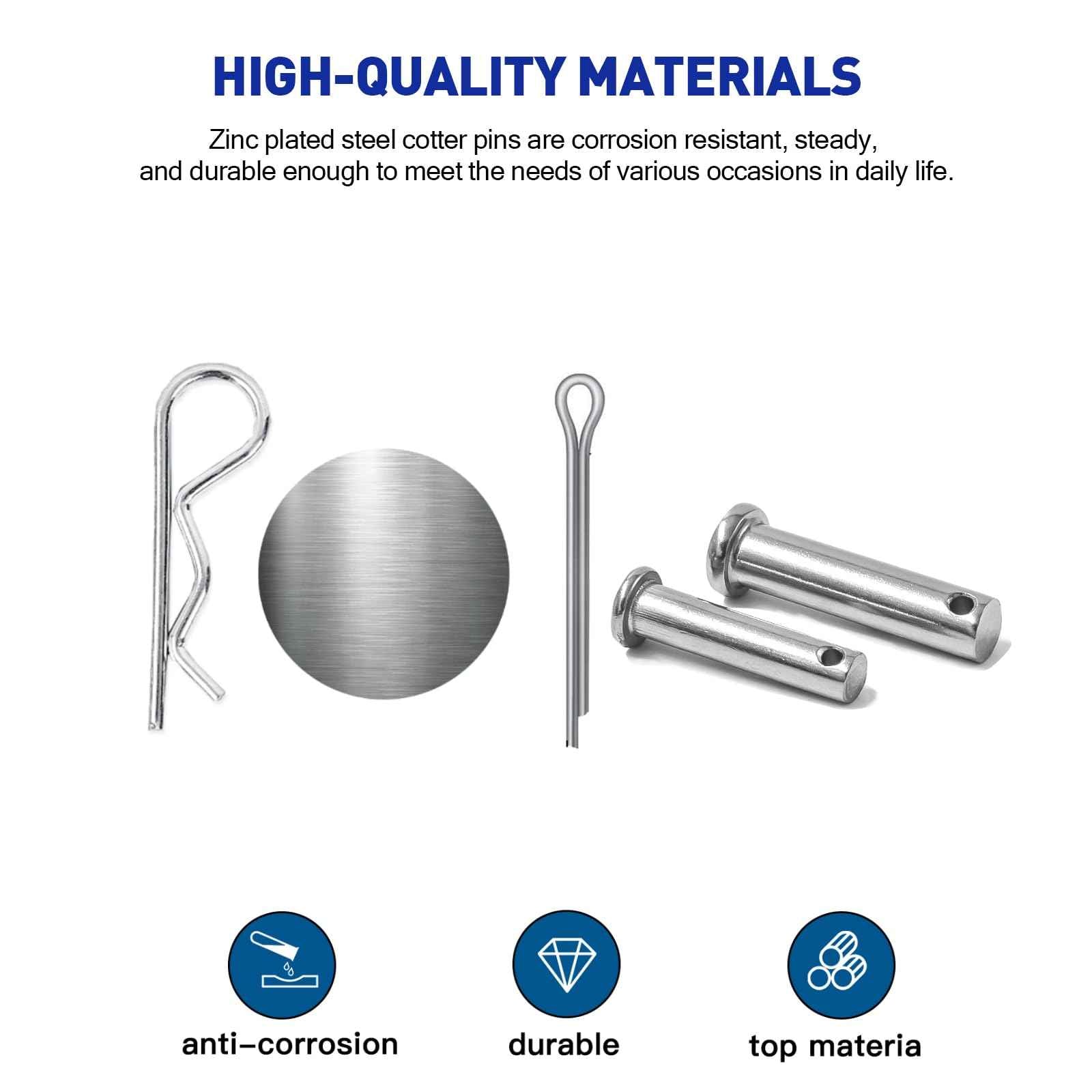 Boatsea 122Pcs Cotter Pin Hair Pin Clevis Pin Assortment Kit,R Clips Retaining Hair Pins Assortment, Including Single Hole Clevis Pin&Split Cotter Pin&R Clip Hitch Pin for Trailer Latch, Zinc-Plated