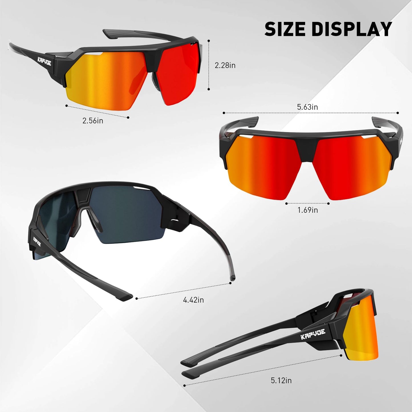 KAPVOE Polarized Cycling Sunglasses Sports Glasses with 2 Interchangeable Lenses UV400 Protection Men Women Bicycle Goggles MTB BMX Fishing Running Riding Golf Driving Bike Softball Baseball 01