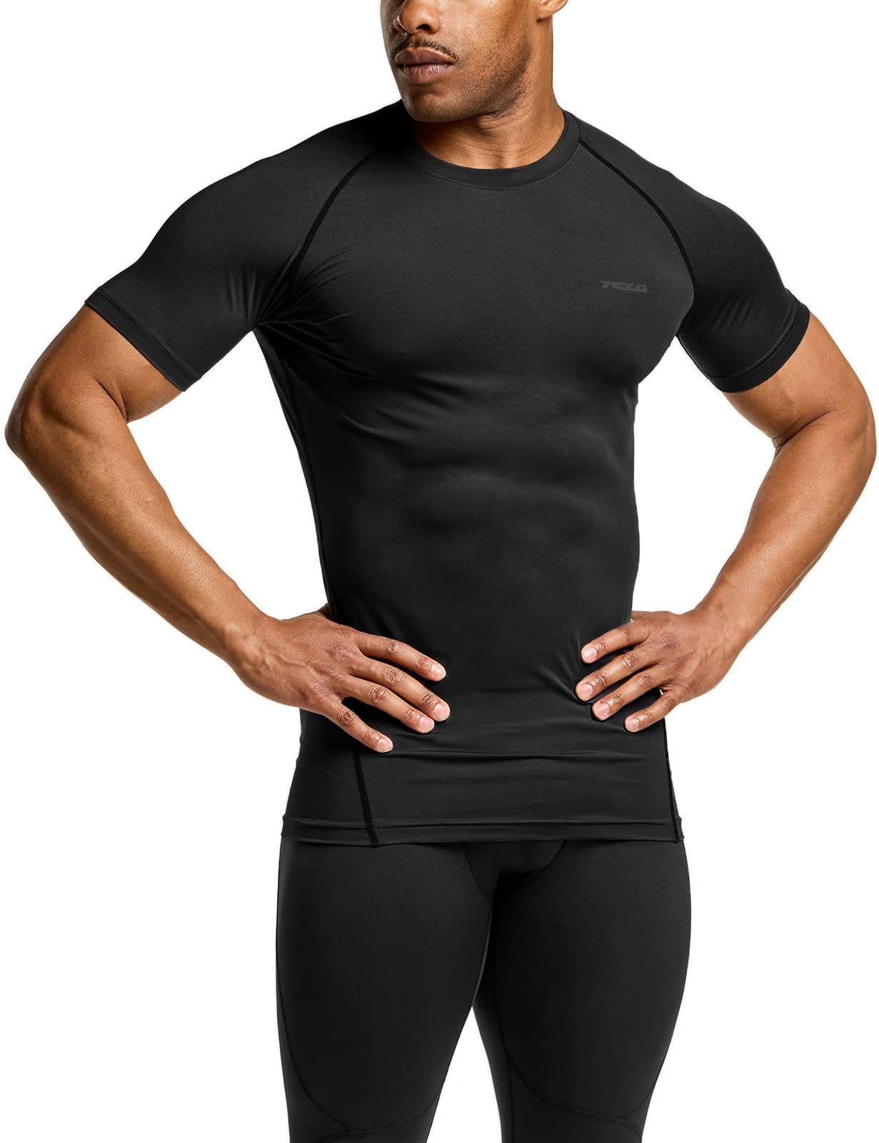 TSLA Men's UPF 50+ Quick Dry Short Sleeve Compression Shirts, Athletic Workout Shirt, Water Sports Rash Guard, 3packs Black, Medium