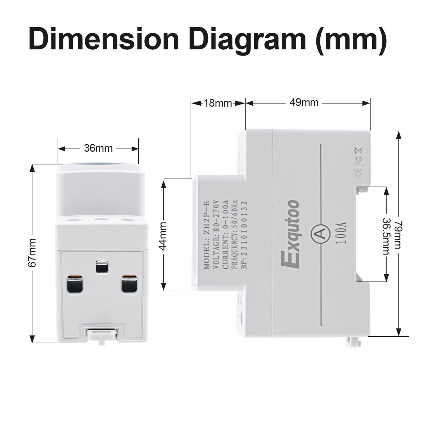 Exqutoo Multi-Function Energy Meter Color Digital Energy Meter - Measurement of AC Volts, Amps, Hertz, Watts, PF and Kilowatt-Hours - GT2P-E, AC 80~270V, 0~100A, 0~25KW, 50/60Hz, Rail-Mounted Meter