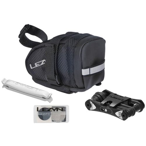LEZYNE Caddy Bike Saddle Bag - Durable Nylon Cycling Storage Bag with Velcro/Quick Release Mount, Reflective Accents, Water-Resistant Zipper for Road Bikes & Commuters, Medium