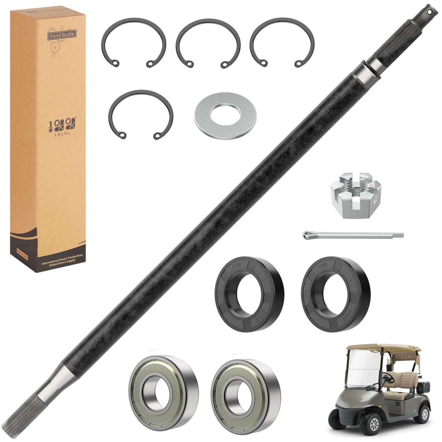 10L0L Golf Cart Rear Spline Axle Shaft Driver Side for EZGO RXV Electric 2008-Up, 24.5 Inch Axle Kit with Bearings and Seals, Replace OEM 620337 614208