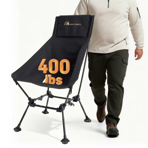 MOON LENCE Oversized High Back Camping Chair for Adults, Height Adjustable Folding Chair with 400 lbs Capacity, Hidden Pillow Pocket and Wide Seat for Camping, Base Camp, Fishing, Overlanding, Black