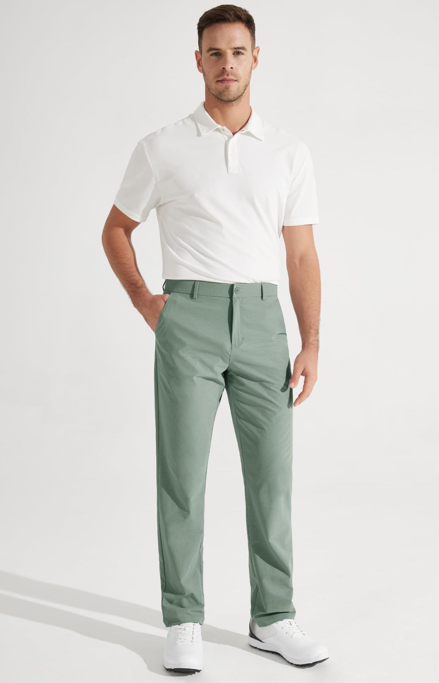Libin Mens Golf Pants Stretch Work Dress Pants 32" Quick Dry Lightweight Business Casual Slacks for Men Travel Vocation Water Resistant, Sage Green, 30W x 32L