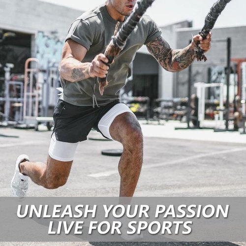 JWJ Men's 2-In-1 Workout Running Shorts - Lightweight Athletic Gym Shorts with Compression Liner | 7 Inch