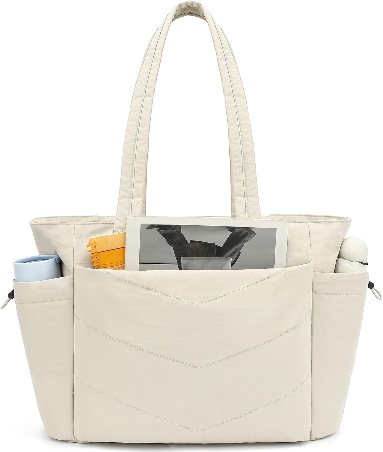 TANTOMI Puffer Tote Bag - Lightweight Quilted Shoulder Bag with Zipper for Work, Travel, School, Gym
