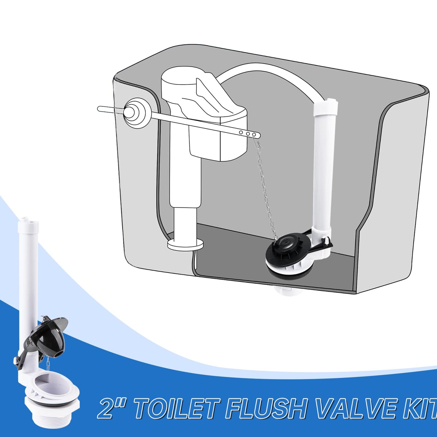 2 Inch Toilet Flush Valve Replacement Kit for Two-Piece Toilet, Compatible with American Standard, Kohler & TOTO, Includes Flapper, Easy to Install, Leak-Proof Design