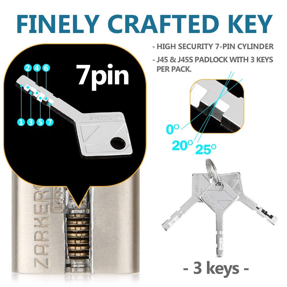 Zarker J45S keyed Alike Padlocks, Heavy Duty Stainless Steel Shackle Lock, 18 Keys, Waterproof and Rustproof Storage, Warehouses, Garage, Outdoors, 6-Pack