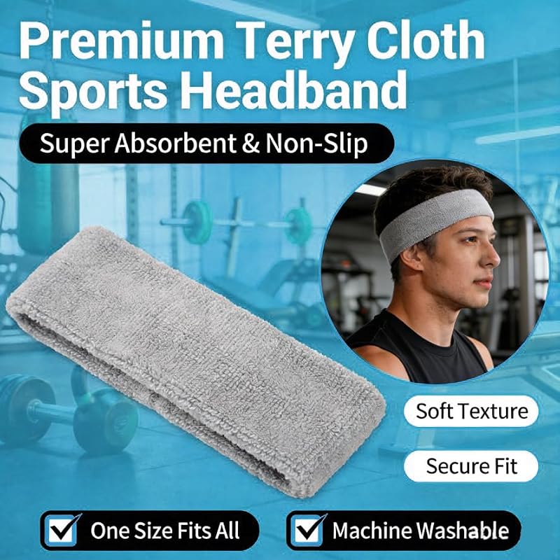 3 Pack Sports Sweatbands for Men & Women - White, Black, Gray