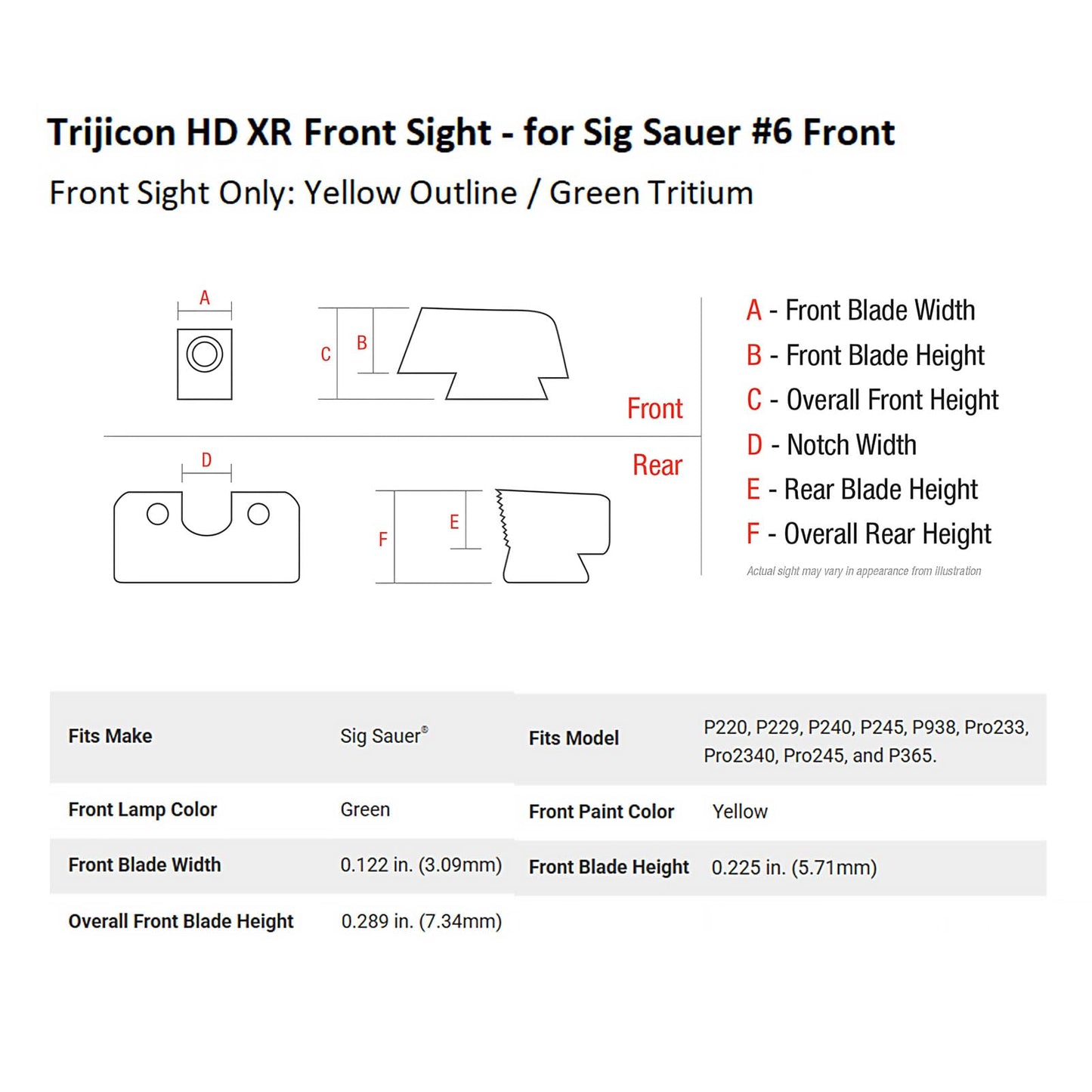 Trijicon HD XR Front Sight -, Orange Front Outline, Sig Sauer .40 Smith & Wesson & .45 Acp