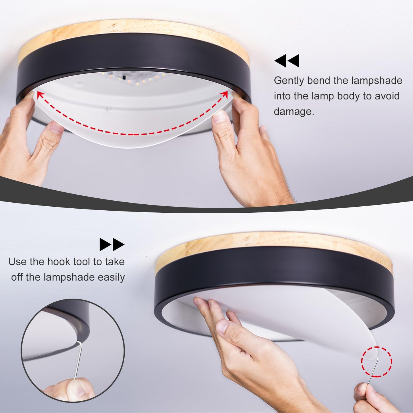 Modern LED Ceiling Light, Dimmable Wood Flush Mount Ceiling Lighting Fixture, 5CCT Round Wood Close to Ceiling Lamp for Kitchen Hallway Bathroom Office Laundry Room Entryway Nursery(White& 15.75 in)