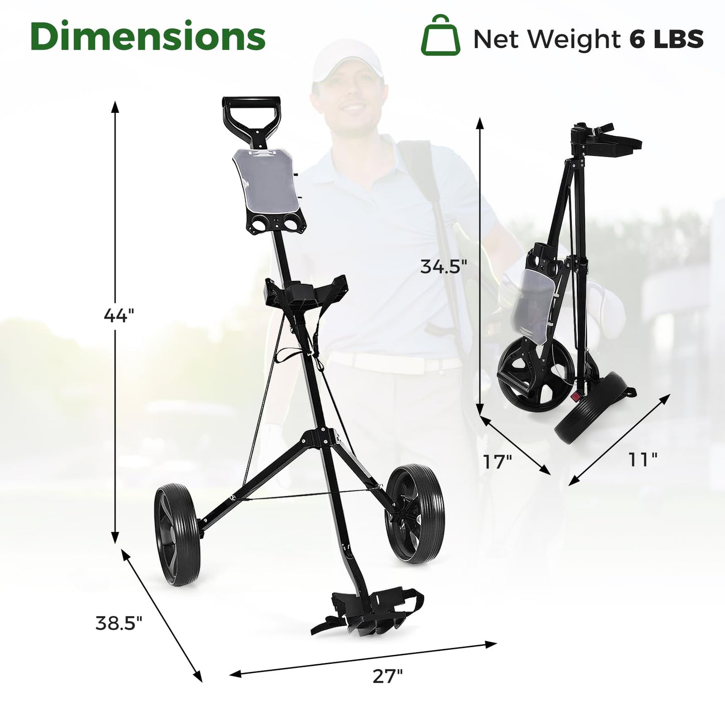 Tangkula Golf Push Pull Cart, Lightweight Foldable 2 Wheels Push Pull Golf Cart Trolley, Walking Push Golf Cart