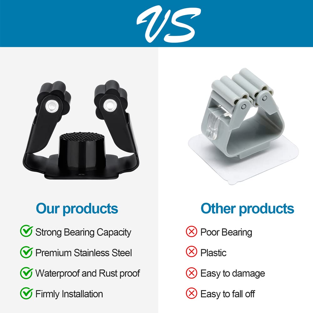 JAMEND CLXP 9PCS Broom and Mop Holder, Heavy Duty Garden Tool Organizer Rack Rake and Shovel Handle, Stainless Steel Mop Hanger. Screws for Wall Mounted. Matte Black