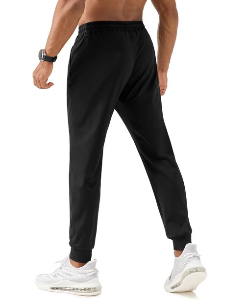 FOGFIRE Mens Fleece Lined Joggers with Zipper Pockets, Water Resistant Winter Sweatpants for Hiking, Running, Gym Black Medium