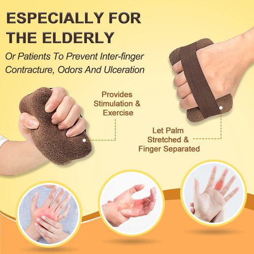 Zelen Palm Grip Protector for Hand Contracture Cushion Palm Splint Guard Finger Contracture Cushion with Elastic Band for Bedridden (Brown, 1 Pair)