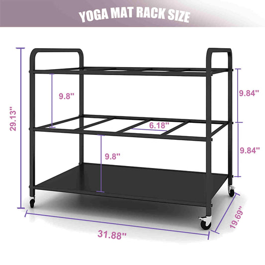 Yoga Mat Storage Rack Basket Workout Equipment Home Gym Storage Rack with Wheels Black Yoga Mat Holder Exercise & Fitness Organizer for Dumbbell Kettlebells Resistance Bands Yoga Blocks