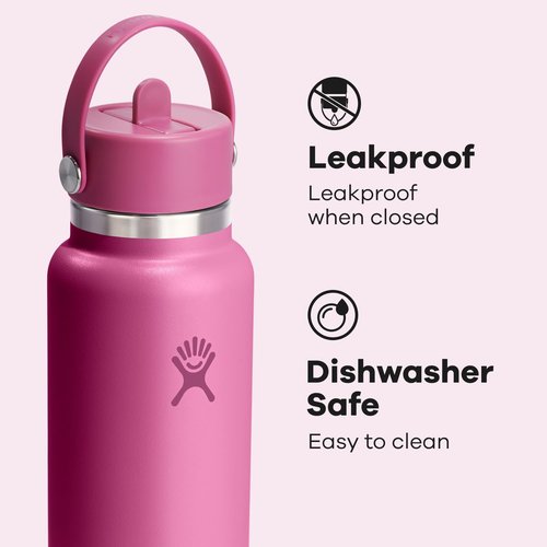Hydro Flask Water Bottle - Insulated Stainless Steel with Wide Mouth Flex Straw Lid | 32 Oz Reef Pink, Leakproof & Refillable
