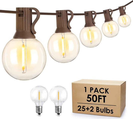 Outdoor String Lights 100FT - G40 Globe Patio Lights with 54 Waterproof LED Bulbs - Black Wire