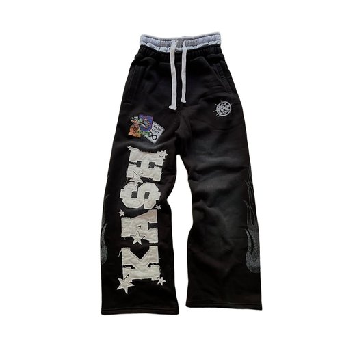 Double Waisted Sweatpants Men Y2k Graphic Embroider Y2k Sweatpants Men Graffiti Streetwear Wide Leg Boxer Sweat Pants（Grey，Medium）