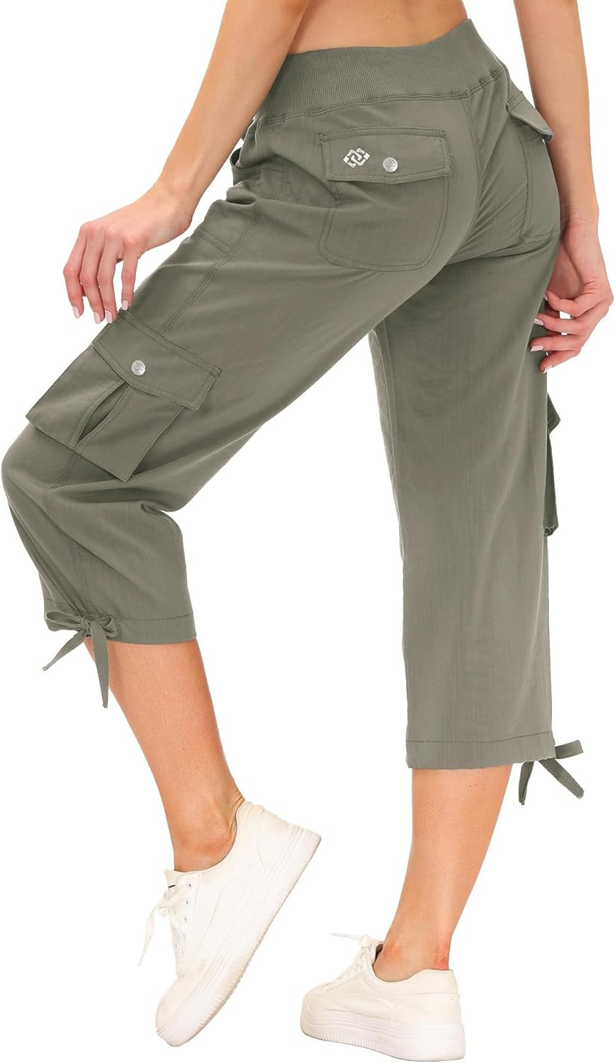 MoFiz Women's Capris - Lightweight Casual Pants with Pockets | Comfortable Baggy Cargo Style