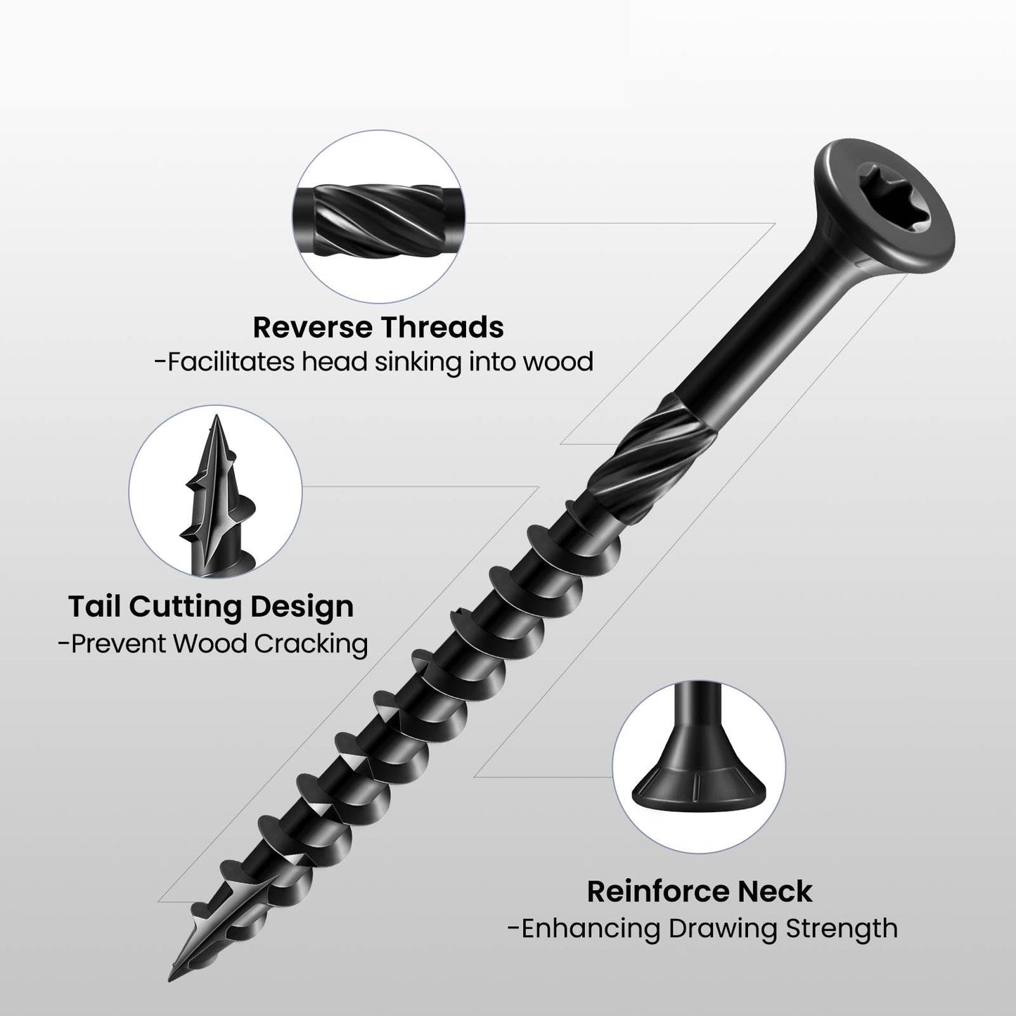 BNUOK #8 Deck Screws 1 Inch Exterior Decking Wood Screws Heavy-Duty Outdoor Torx Drive Head,Black Rust Resistant Epoxy Coated for Timber,Fence,T25 Star Bit (1Ib,199Pcs)