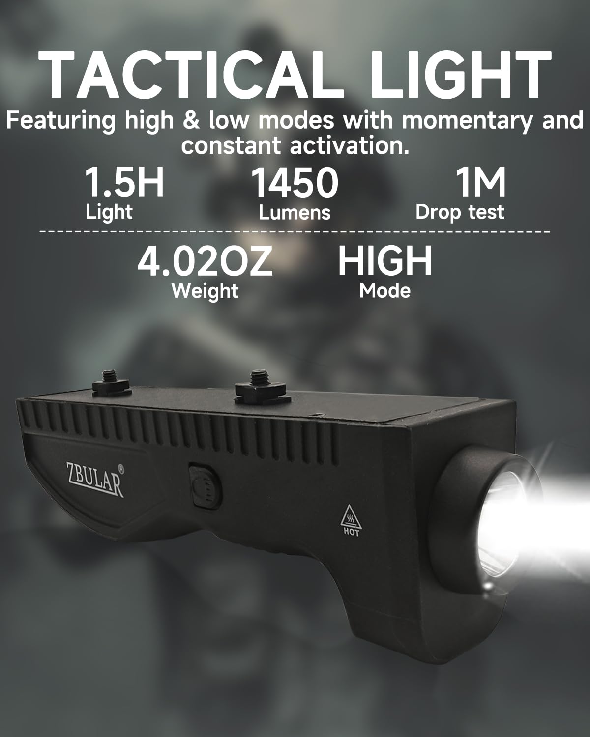 ZBULAR 1450 Lumens Flashlight Light,Dual Switch,Strobe Function,Easy to use,USB-C Rechargeable