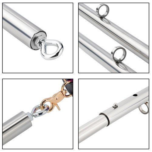 Spreader Bar Heavy Duty Stainless Steel Expandable Silver Bar Home Gym with 4pcs PU Purple Adjustable Strap,Sports Aid Training Fitness Gear Pilates Aid Kit,Yoga Set (Silver+Purple PU Kit)