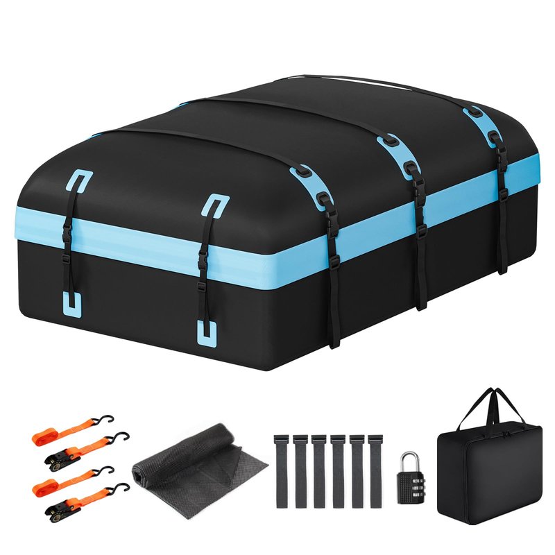 CARFORU Car Rooftop Cargo Carrier Bag, 30 Cubic Feet Waterproof Soft-Shell Car Roof Bag for All Vehicle with/Without Rack, Include Anti-Slip Mat, Reinforced Straps, Door Hooks Luggage Lock (Blue)