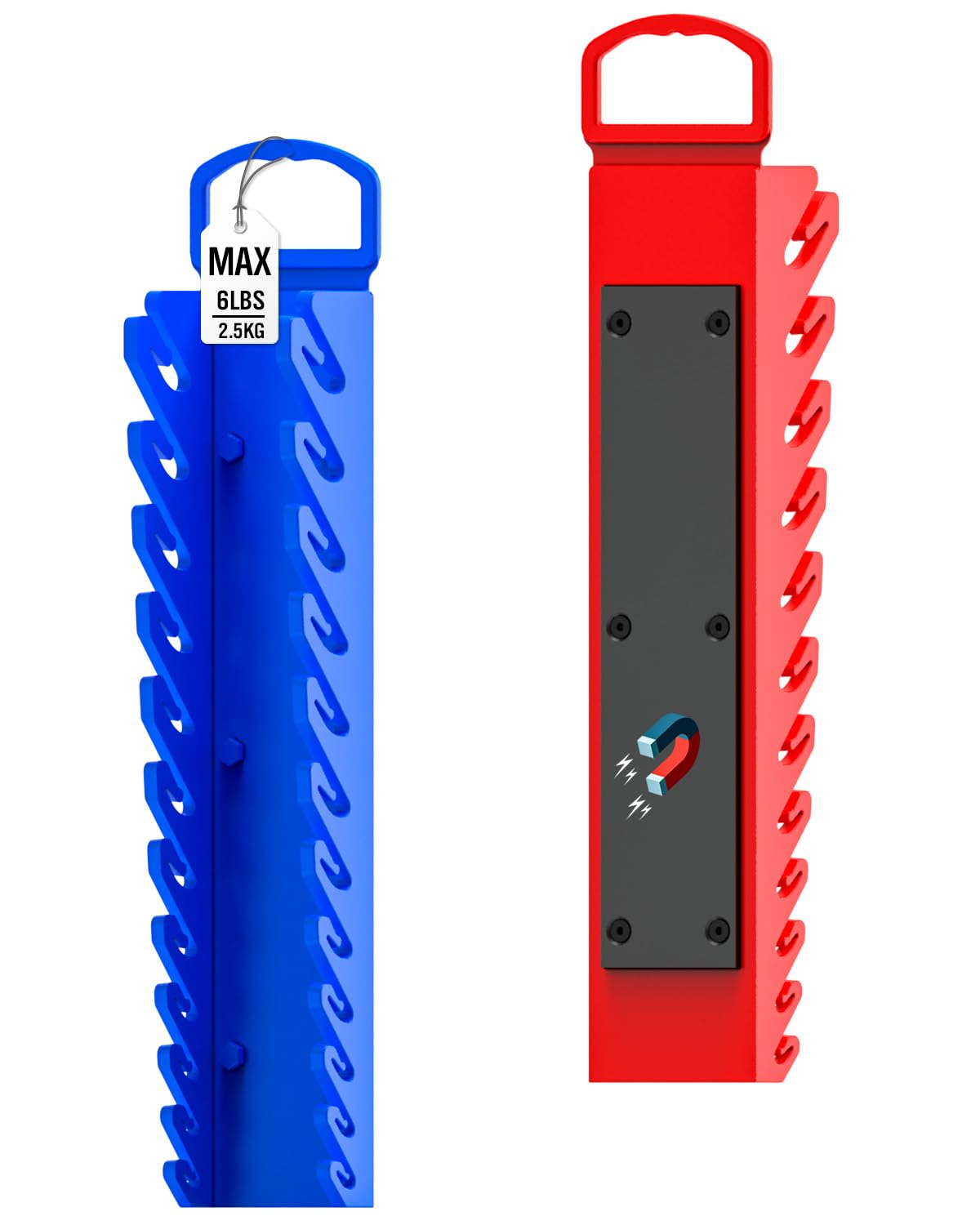 SWANLAKE 2-Piece Magnetic Wrench Organizer Toolbox Holder, SAE (1/4'' to 15/16''), Metric (6mm to 24mm) Ratchet Wrench Organizers, Total Hold 24 Slots Wrenches Holder for Tool Box