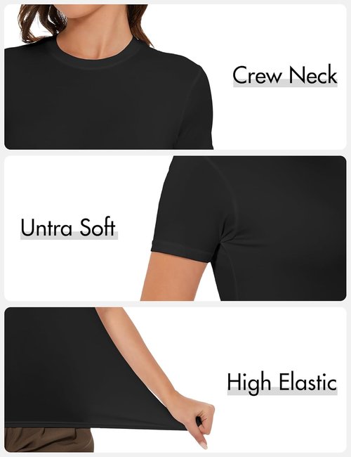 Kinglaman Women's Slim Fit Short Sleeve T-Shirts - Casual Crew Neck Summer Tops | 5 Pack