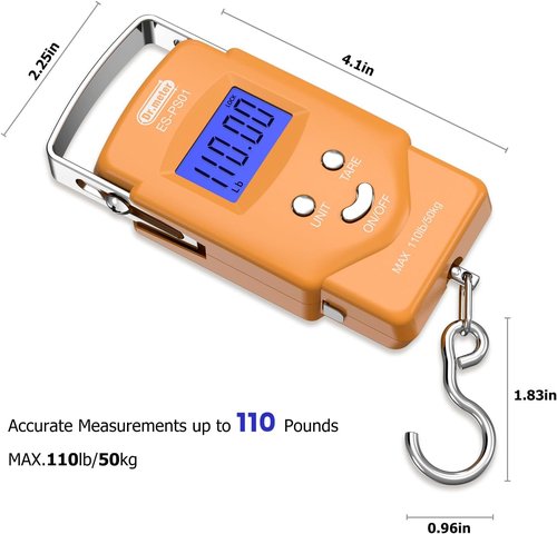 Dr.meter Fishing Scale - 110lb Digital Luggage Scale with Backlit LCD & Measuring Tape | Compact & Portable Fishing Gear