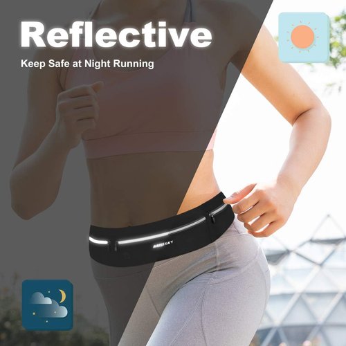 GUZACK Slim Running Belt - Ultra-Light Waterproof Waist Pack for Phones Up to 6.8'' | Reflective Design, 3 Pouches