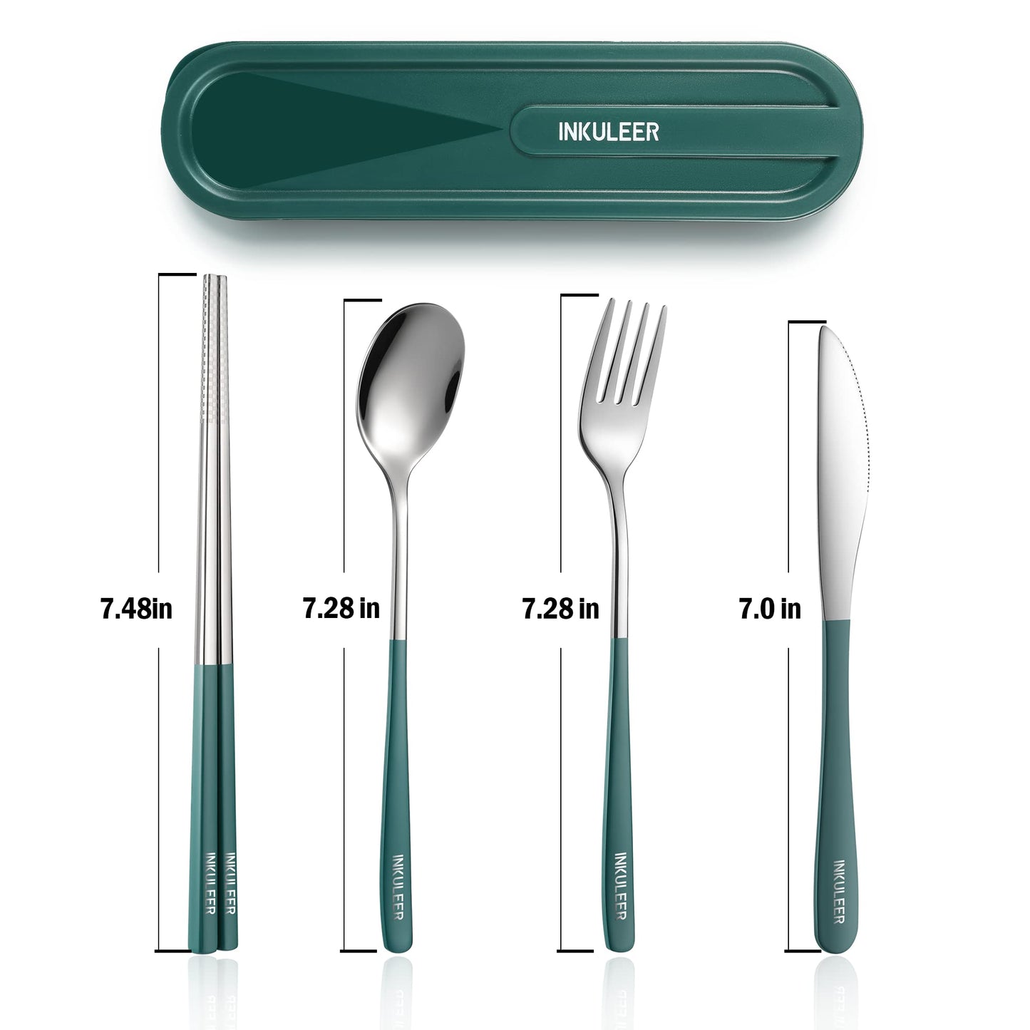 iNKULEER Travel cutlery set, 18/8 stainless steel cutlery, Reusable utensils set with case, Portable Silverware Lunch Box for Camping and Office