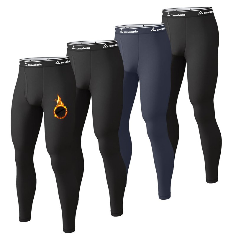 Men's Thermal Pants Fleece Lined Long Johns Compression Bottom Athletic Base Layer Cold Weather Gear 1 2 4 Pcs, Medium, 3 Black Charcoal