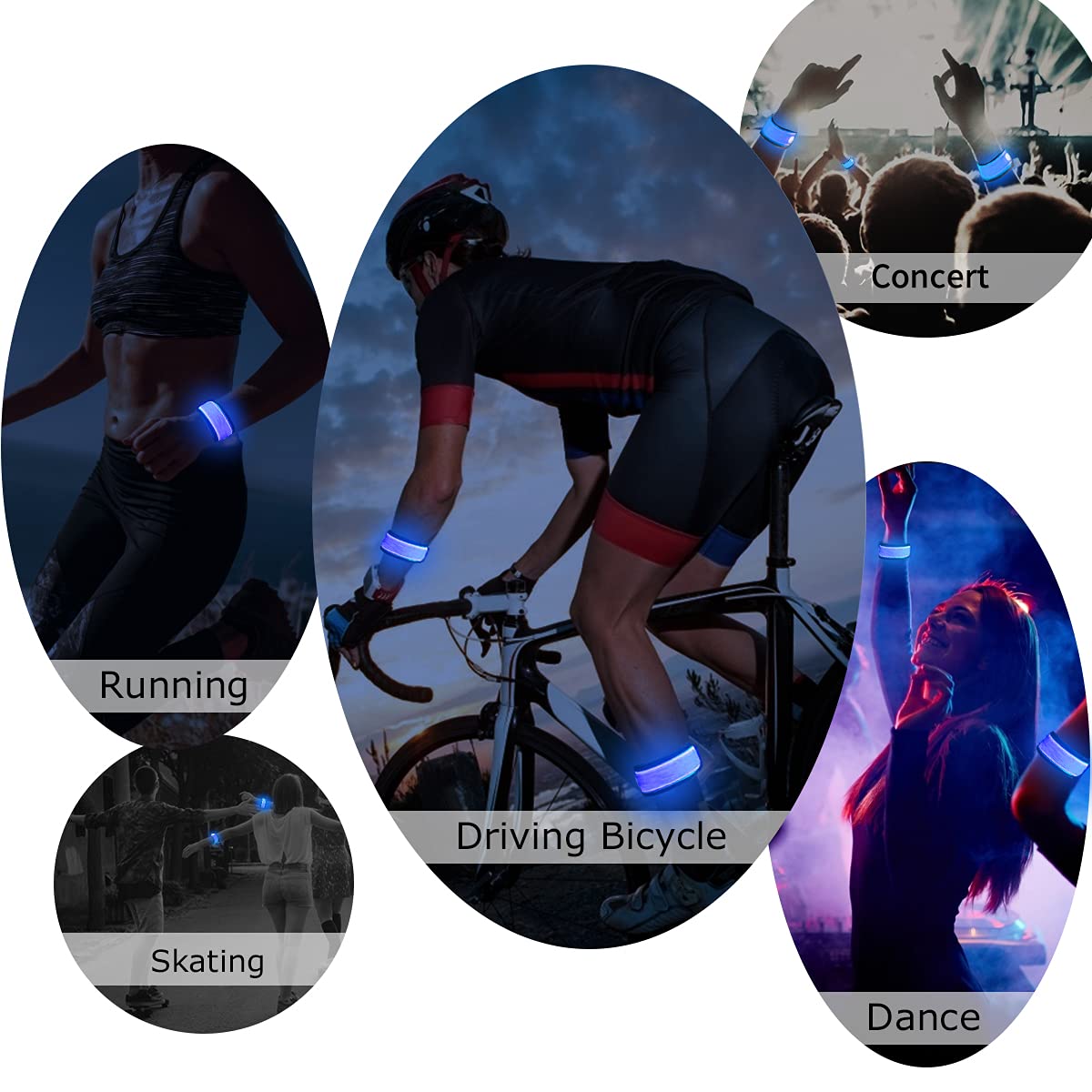 esonstyle 6 PCS Blue LED Light Up Band Slap Bracelets, Night Safety Wrist Band for Cycling Walking Running Concert Camping Outdoor Sports