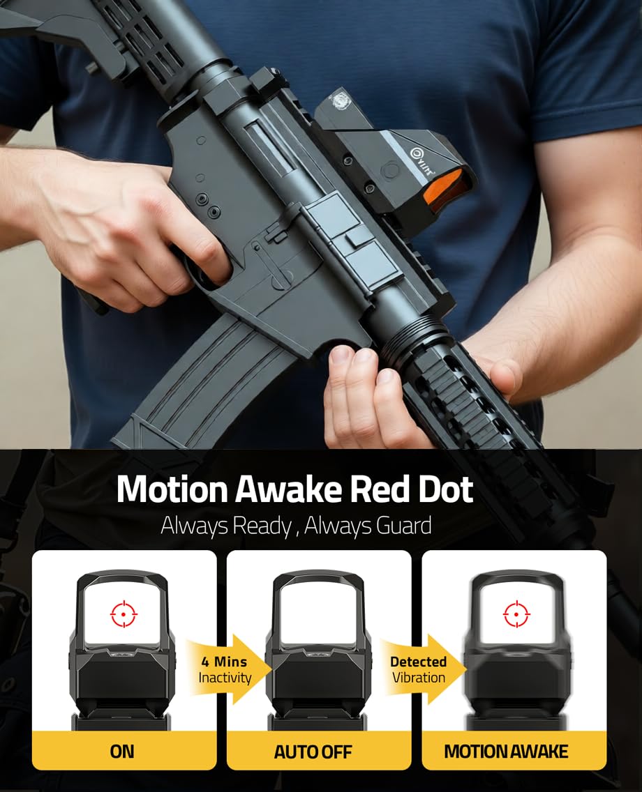 CVLIFE Multi Reticle Red Dot Sight for Rifle, 2 MOA Dot & 65 MOA Circle Open Reflex Sight with Motion Awake, Shockproof Rifle Red Dot Sight with 10 Brightness Settings, IPX7 Scope and Picatinny Mount