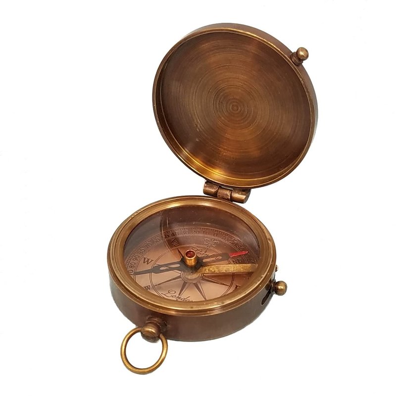 Personalized Antique Brass Pocket Compass with Custom Engraving – Engraved Compass Gift for Graduation, Father’s Day, Anniversary, Travel, or Family Heirloom – Optional Hardwood Box (Behind You)