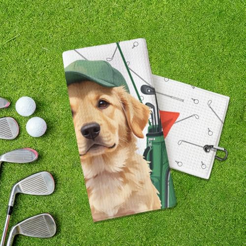 Golden Retriever Golf Towel - 16x24 Inch Waffle Weave - Multi