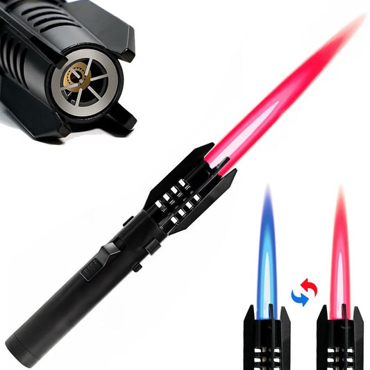 ZMQW Torch Lighter, Camping Lighter, Windproof Adjustable Red/Blue Big Jet Flame Butane Lighter with Safety Lock, Refillable Gas Butane Torch for Grill Campfires Kitchen Candles Fireplace BBQ, Gift