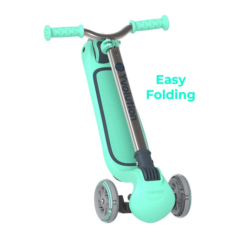 Yvolution Y Glider Air Scooter for Kids, 3 Wheel Scooter for Toddlers 4 Adjustable Height Glider with Kick Scooters, Lean to Steer with LED Flashing Light for Children Ages 3+ Years Old (Green)