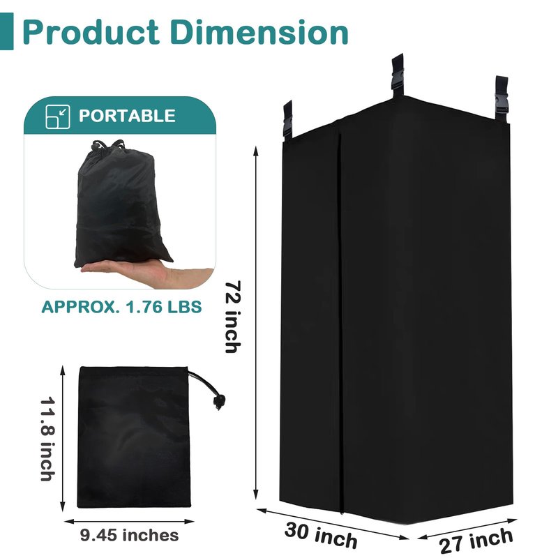 Privacy Curtain Tent for Boats, 420D Hanging Changing Room & Shower Awning for Pontoon, Waterproof Portable Shower Awning Under Bimini Top with Built in Mesh Bag 30" L x 27" W x 72" H