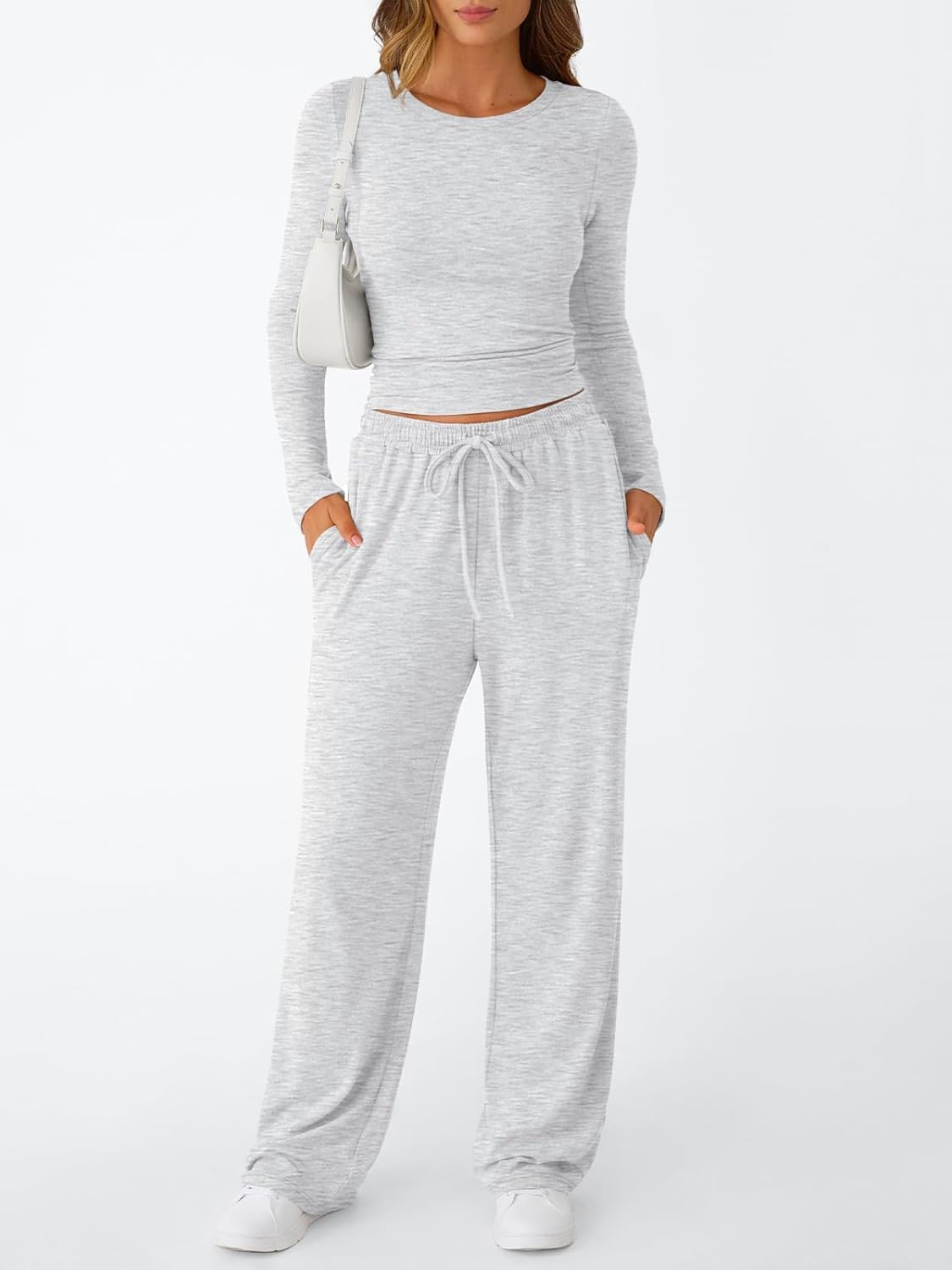 Trendy Queen Women's Lounge Set - Long Sleeve Top & Wide Leg Drawstring Pants with Pockets