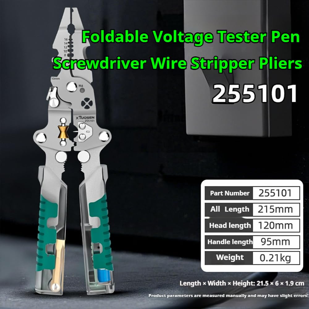 Tuvilo Electrical Pliers, 2026 New 18 In 1 Foldable Ｗire Stripper, Foldable Alloy Steel Multitool with Insulated-Grip Handles Wire Stripper Cutter Built-In Voltage Tester Screwdriver (Pointed Nose-a)