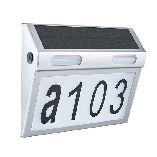 SNFKQPADJ Solar House Numbers for Outside Light Up - 3 Adjustable Color Temperatures (6000K/4000K/3000K)｜Stainless Steel Waterproof Address Sign｜Auto Light-Sensing & Easy Mount(Wall-mounted)