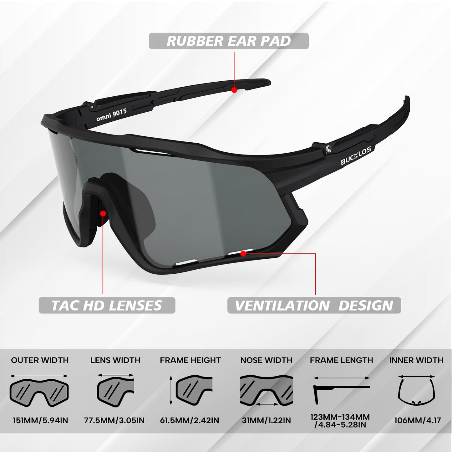 BUCKLOS Polarized Cycling Running Sunglasses for Men Women UV400 Protection,TR90 Sun Glasses for Bike Baseball Sports Safety