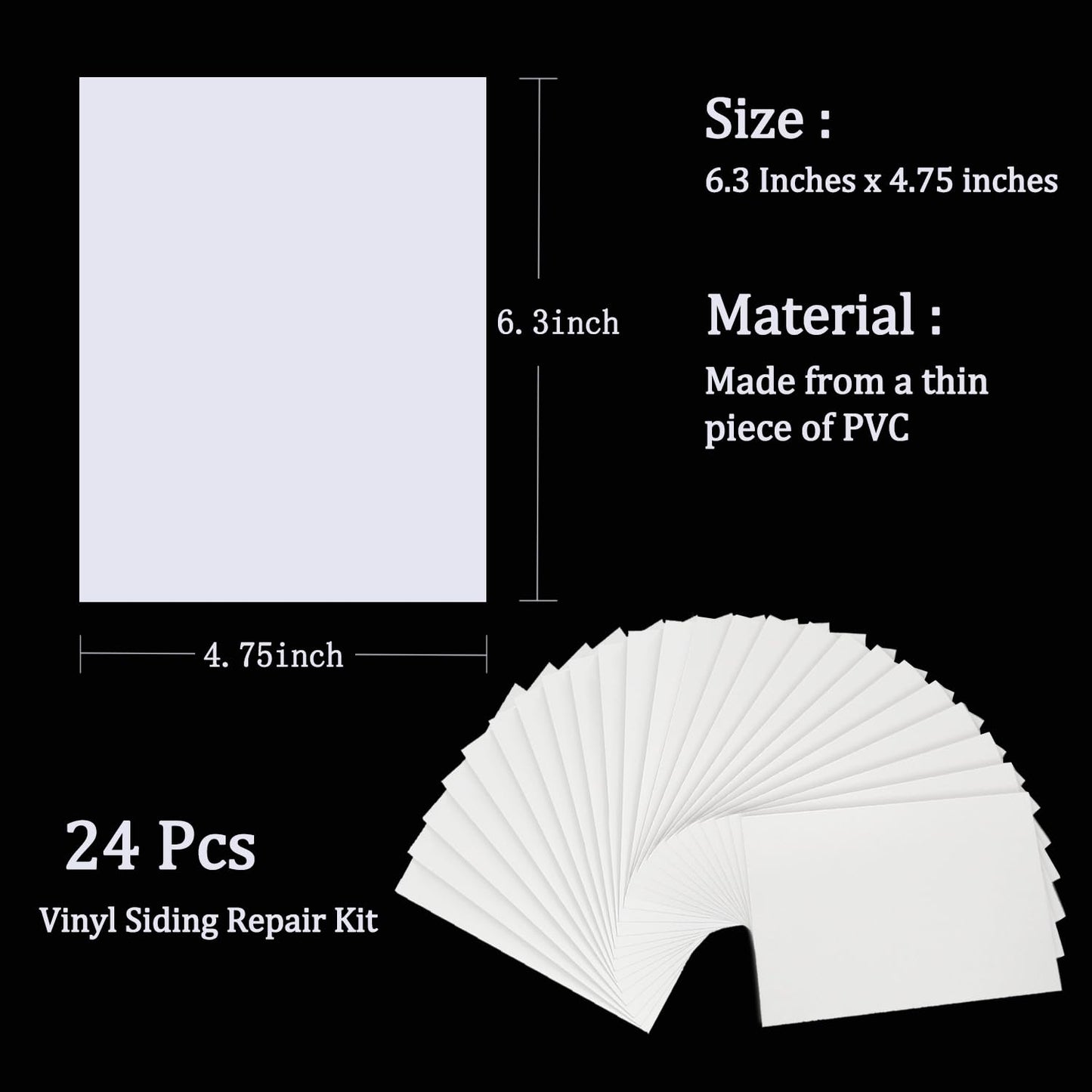 FAILUN Vinyl Siding Repair Kit 24Pcs 6.3X4.75Inch Self-Adhesive Vinyl Siding Patch PVC Tape Cover Any Cracks Holes Blemishes on Vinyls Sidings Fence Tools Home Skirting
