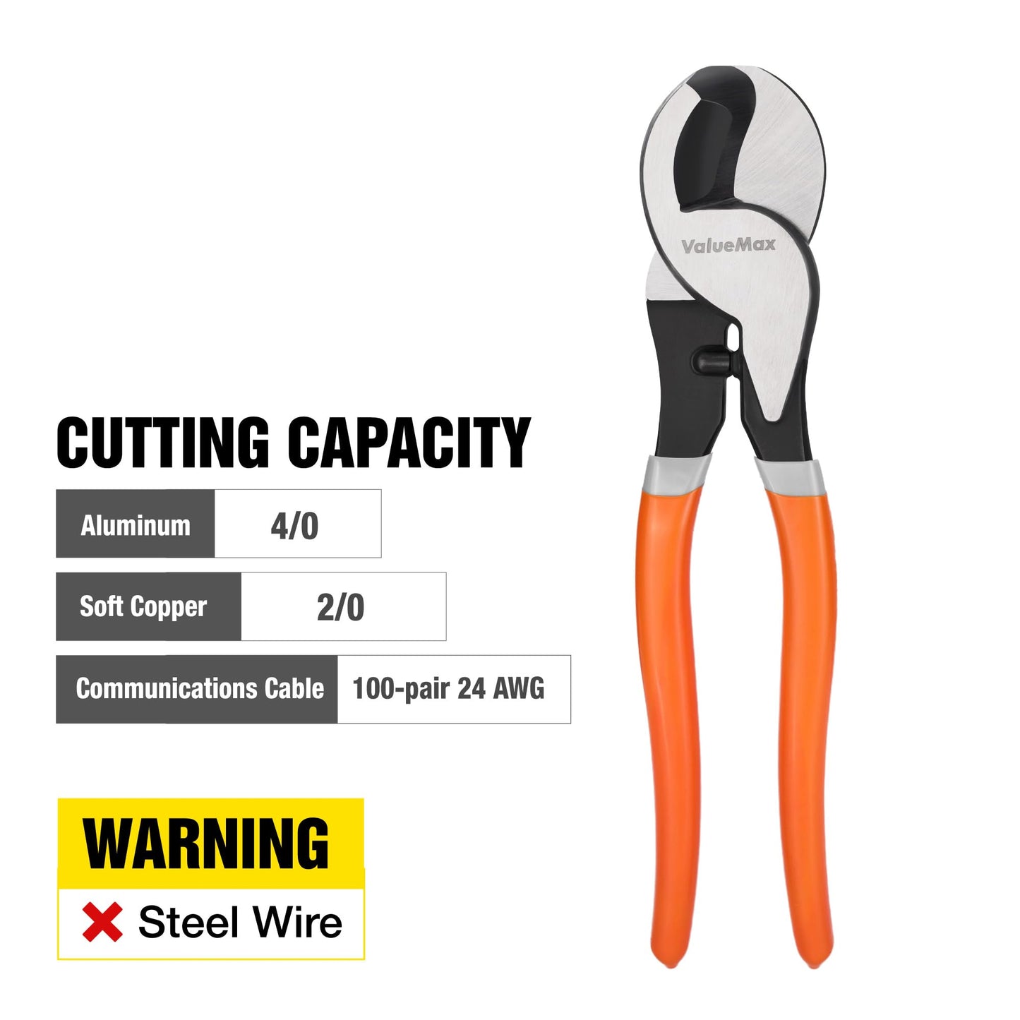 ValueMax 10-Inch Heavy-Duty Cable Cutter for Aluminum, Copper Battery Cables and Communication Wires