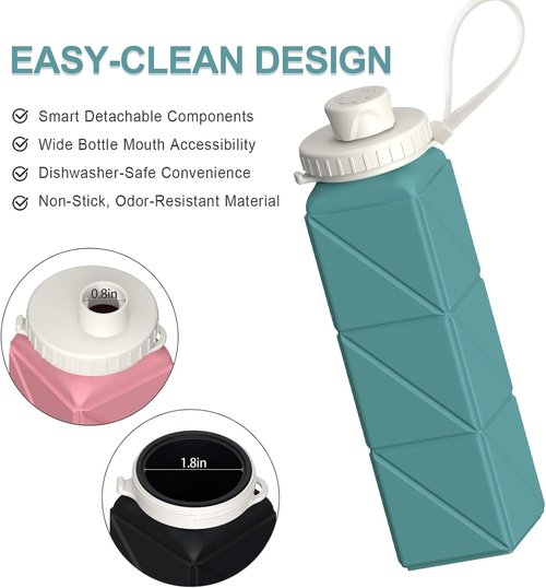 BEAUTAIL Collapsible Water Bottles - 20.6oz Silicone Travel Bottles | BPA-Free, Leakproof, 3 Pack (Blue, Pink, Starlight)